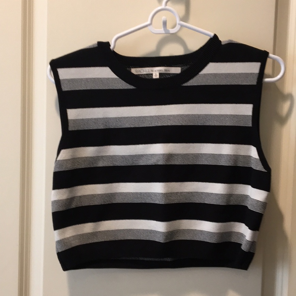 RACHEL Rachel Roy womens Crop Top sleeveless striped size XL black/gray/white